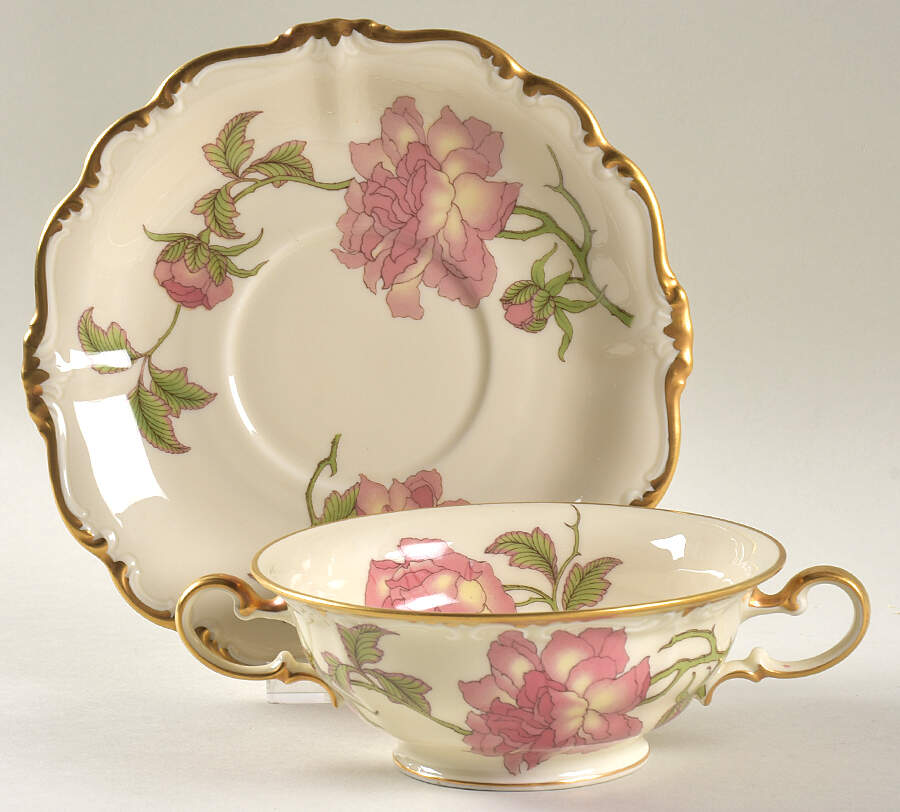 Rigoletto (Pompadour, Gold) Footed Cream Soup Bowl & Saucer Set by Rosenthal - Continental-1
