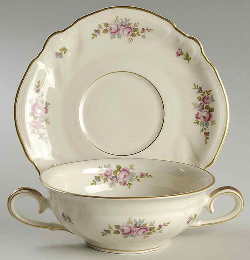 Rose Flat Cream Soup Bowl & Saucer Set by Rosenthal - Continental-1