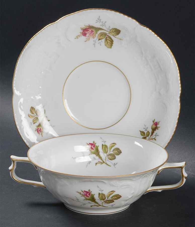 Rose White Flat Cream Soup Bowl & Saucer Set by Rosenthal - Continental-1