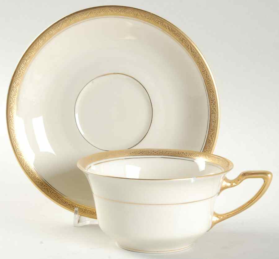 Royal (2462, Continental Ivory, Encrusted) Flat Cup & Saucer Set by Rosenthal - Continental-1