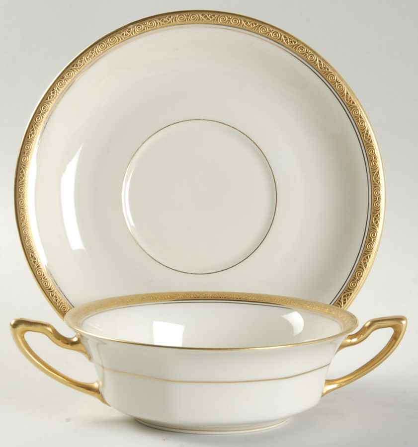 Royal (2462, Continental Ivory, Encrusted) Flat Cream Soup Bowl & Saucer Set by Rosenthal - Continental-1