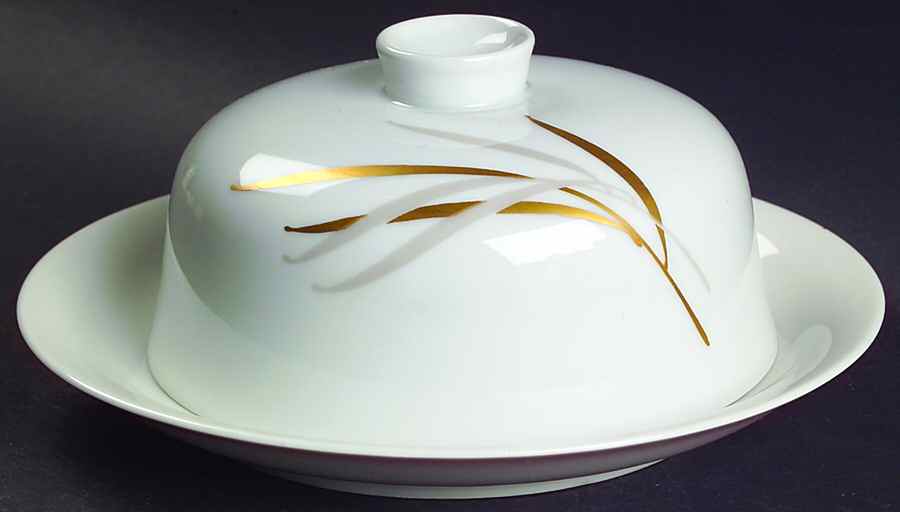 Royal (Form E, Gray and Gold Leaves) Round Covered Butter by Rosenthal - Continental-1