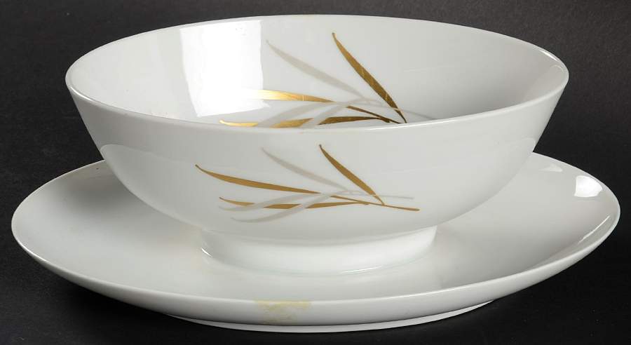 Royal (Form E, Gray and Gold Leaves) Gravy Boat with Attached Underplate by Rosenthal - Continental-1
