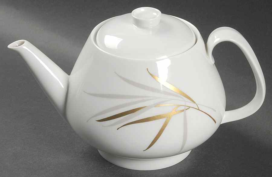 Royal (Form E, Gray and Gold Leaves) Teapot & Lid by Rosenthal - Continental-1