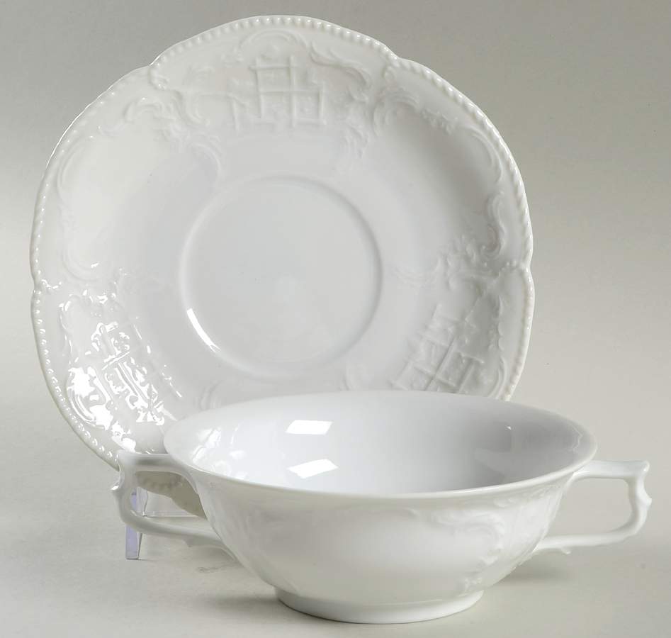 Sanssouci White Flat Cream Soup Bowl & Saucer Set by Rosenthal - Continental-1