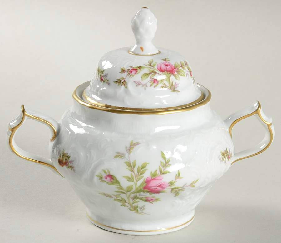 Sanssouci Rose White (Gold Trim) Sugar Bowl & Lid by Rosenthal - Continental-1