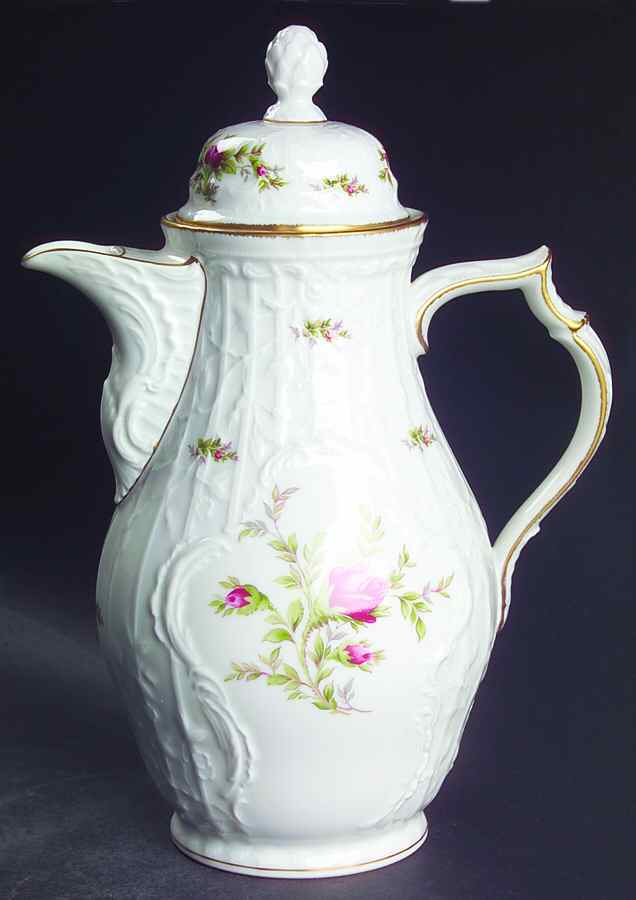 Sanssouci Rose White (Gold Trim) Coffee Pot & Lid by Rosenthal - Continental-1