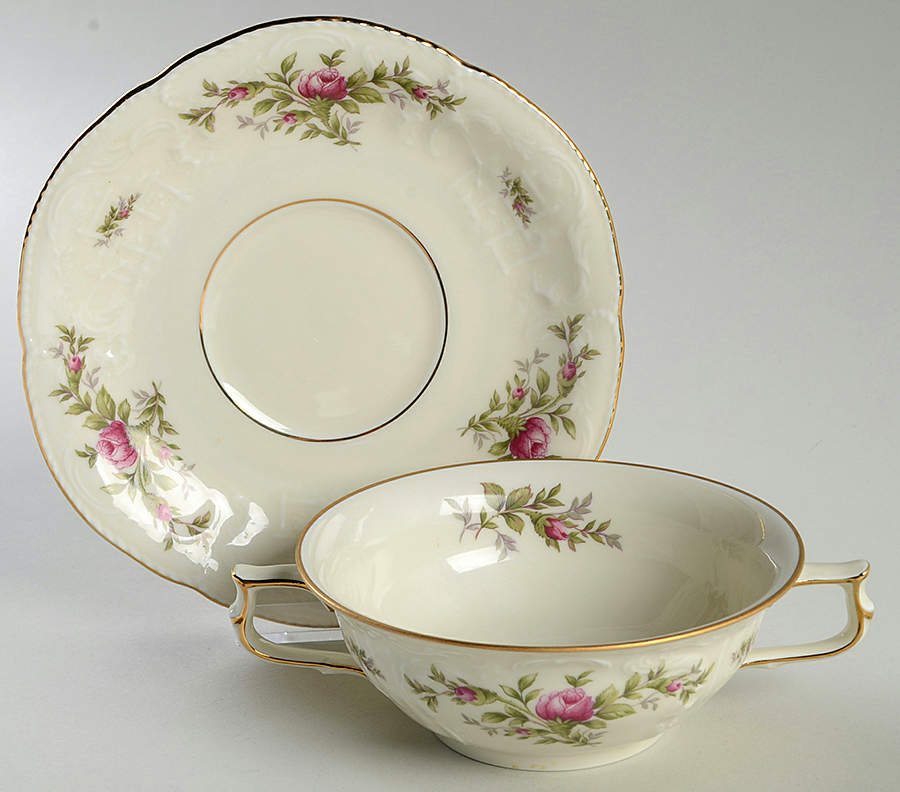 Sanssouci Rose Ivory (Gold Trim) Flat Cream Soup Bowl & Saucer Set by Rosenthal - Continental-1
