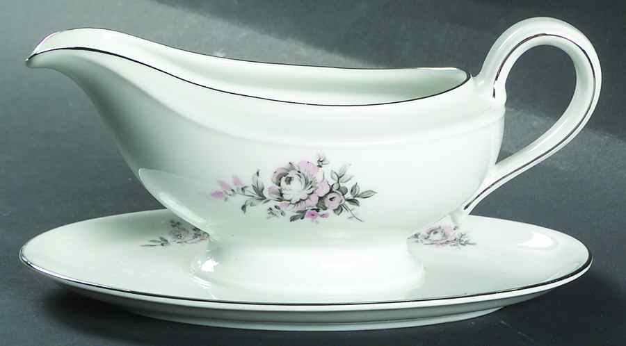 Sanssouci Rose (Platinum Trim) Gravy Boat with Attached Underplate by Rosenthal - Continental-1