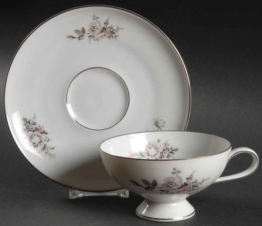 Sanssouci Rose (Platinum Trim) Footed Cup & Saucer Set by Rosenthal - Continental-1
