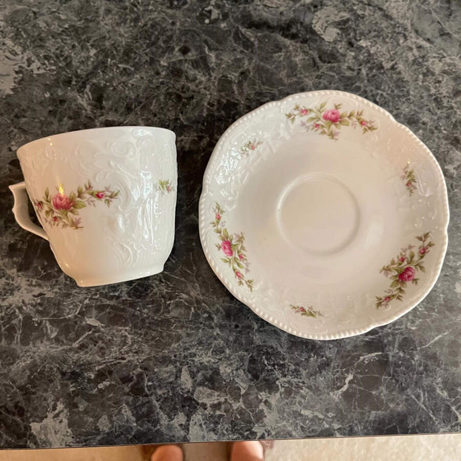 Sanssouci Rose (White, No Trim) Flat Demitasse Cup & Saucer Set by Rosenthal - Continental-1