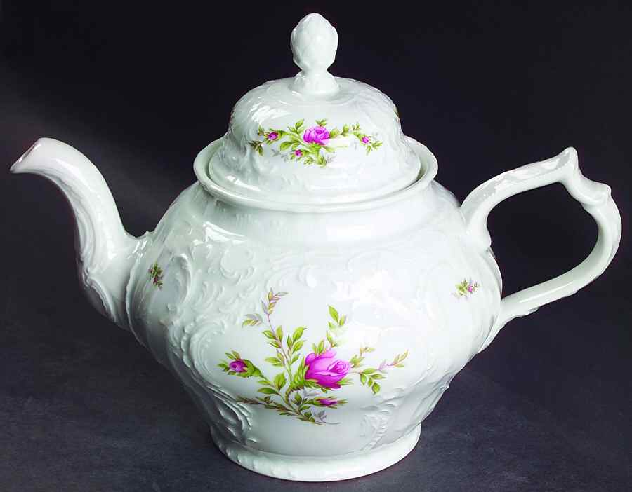 Sanssouci Rose (White, No Trim) Teapot & Lid by Rosenthal - Continental-1