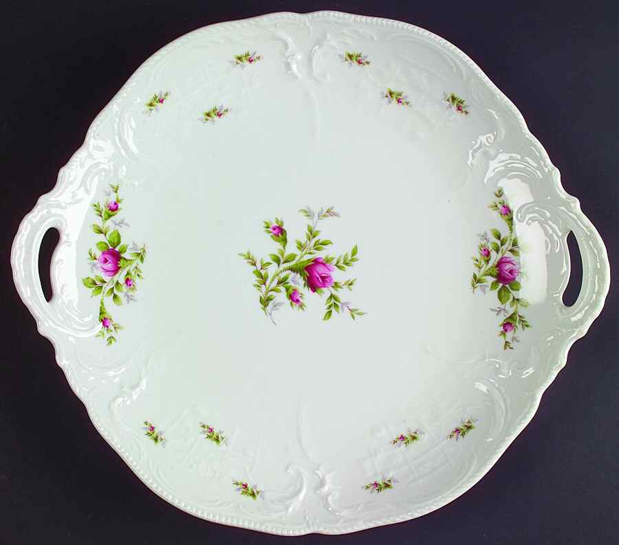 Sanssouci Rose (White, No Trim) Handled Cake Plate by Rosenthal - Continental-1
