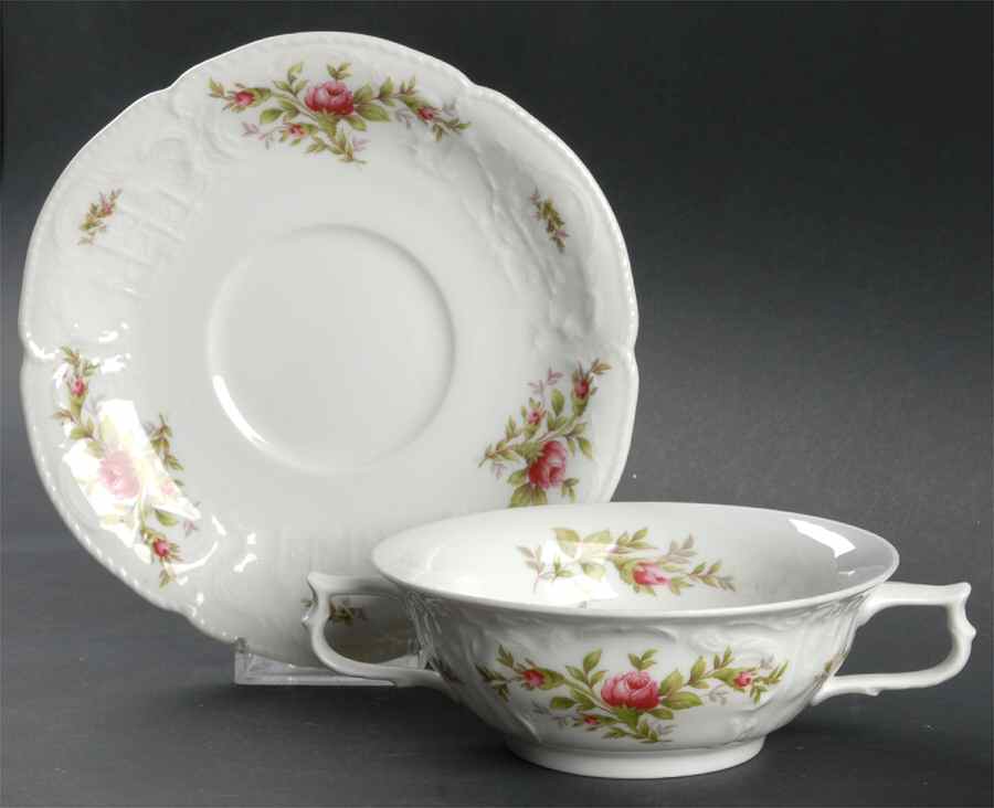 Sanssouci Rose (White, No Trim) Flat Cream Soup Bowl & Saucer Set by Rosenthal - Continental-1