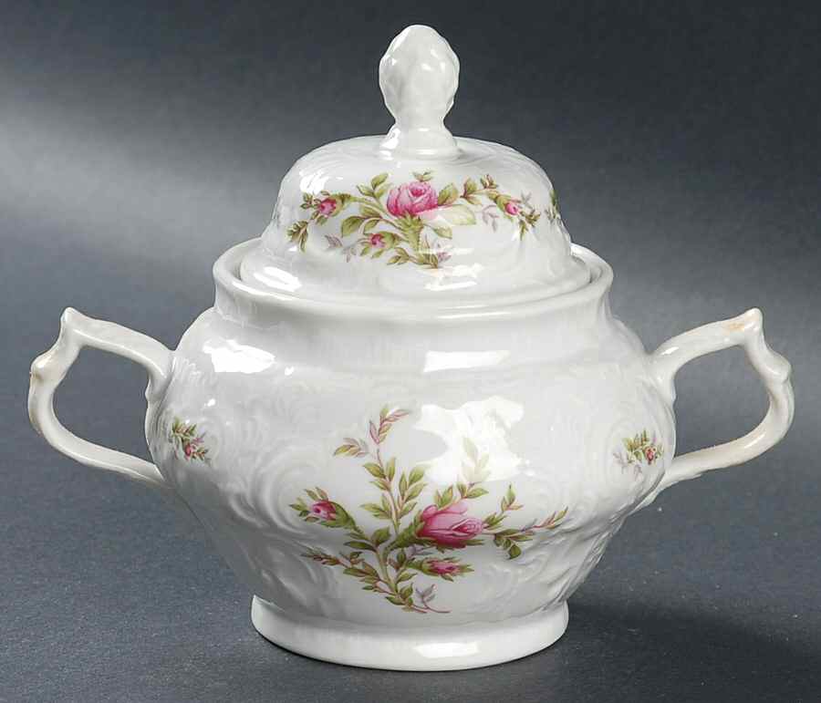 Sanssouci Rose (White, No Trim) Sugar Bowl & Lid by Rosenthal - Continental-1