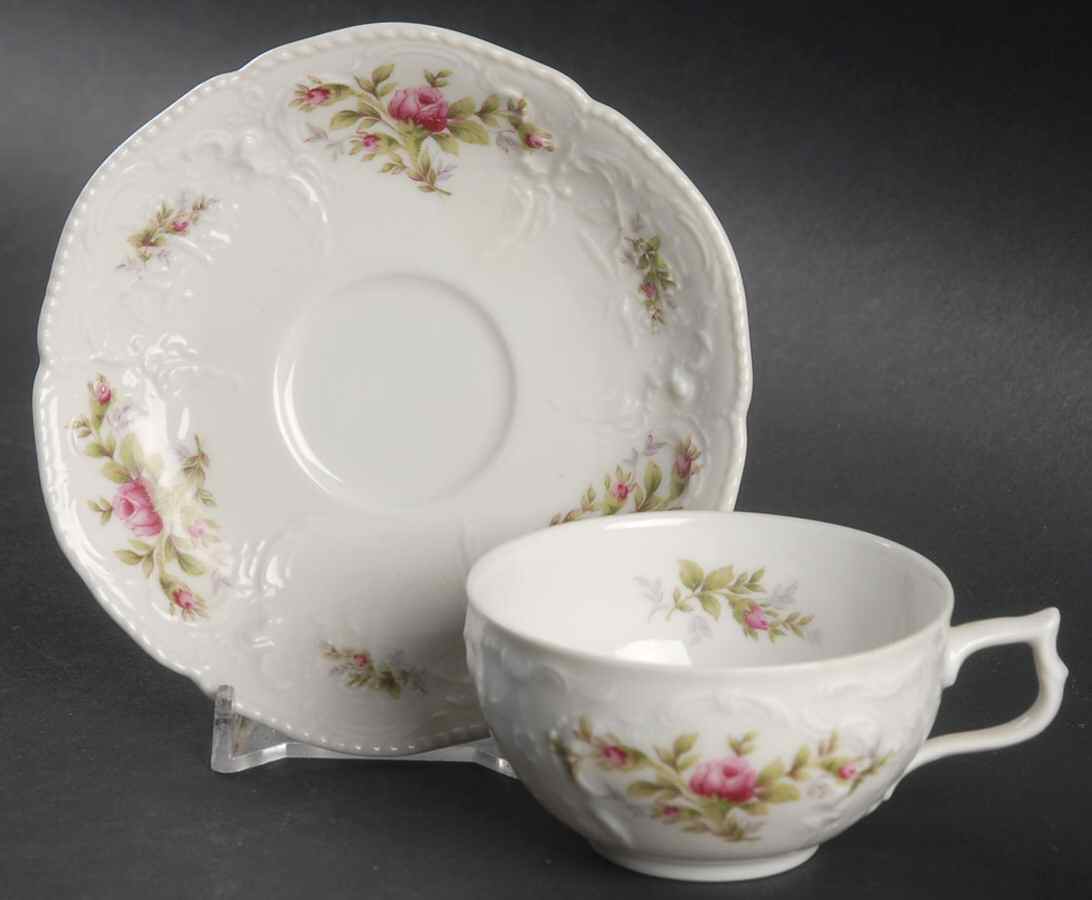Sanssouci Rose (White, No Trim) Flat Demitasse Cup & Saucer Set by Rosenthal - Continental-1