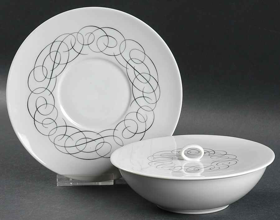 Script Cream Soup/Cereal Bowl & Lid with Saucer Set by Rosenthal - Continental-1