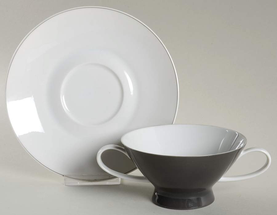 Secunda Gray Footed Cream Soup Bowl & Saucer Set by Rosenthal - Continental-1