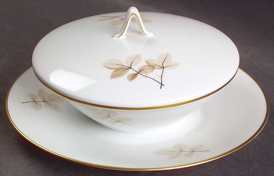 Shadow Rose Sauce Boat with Attached Underplate & Lid by Rosenthal - Continental-1