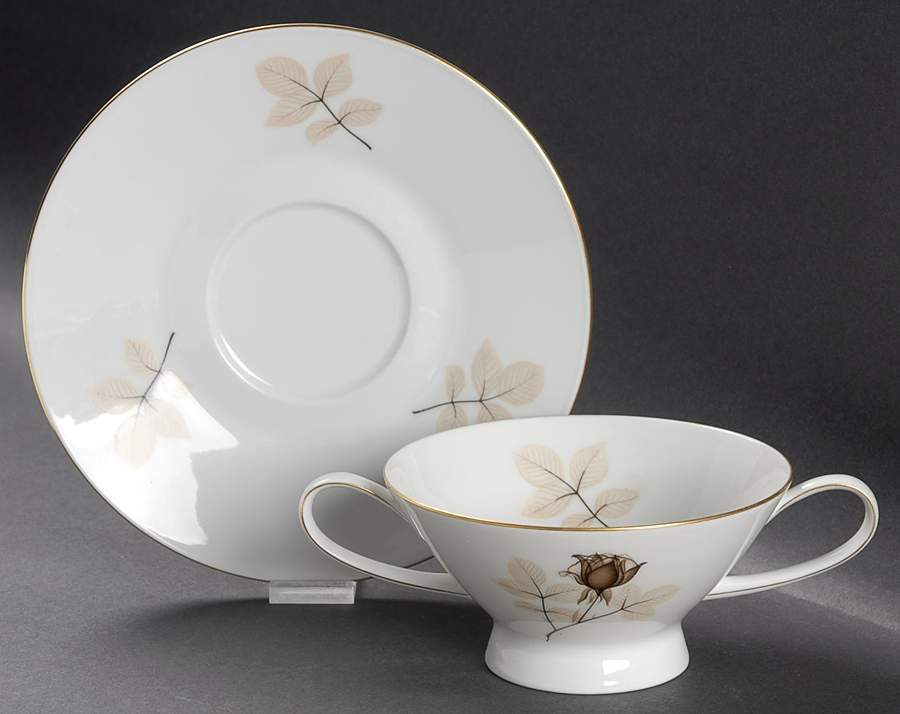 Shadow Rose Footed Cream Soup Bowl & Saucer Set by Rosenthal - Continental-1