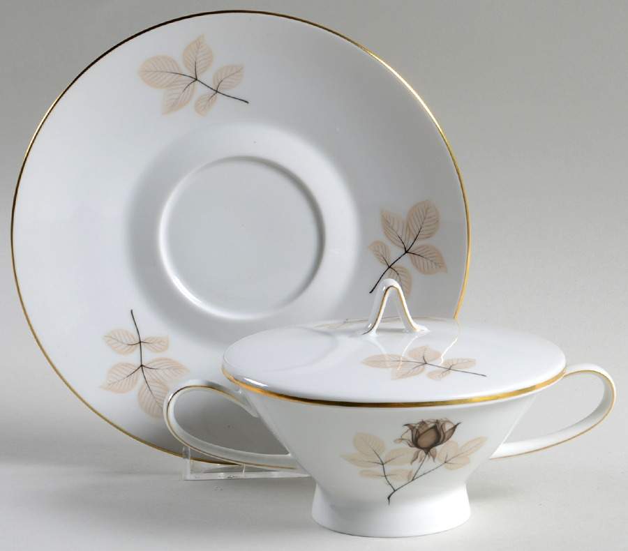 Shadow Rose Cream Soup Bowl & Saucer Set with Lid by Rosenthal - Continental-1