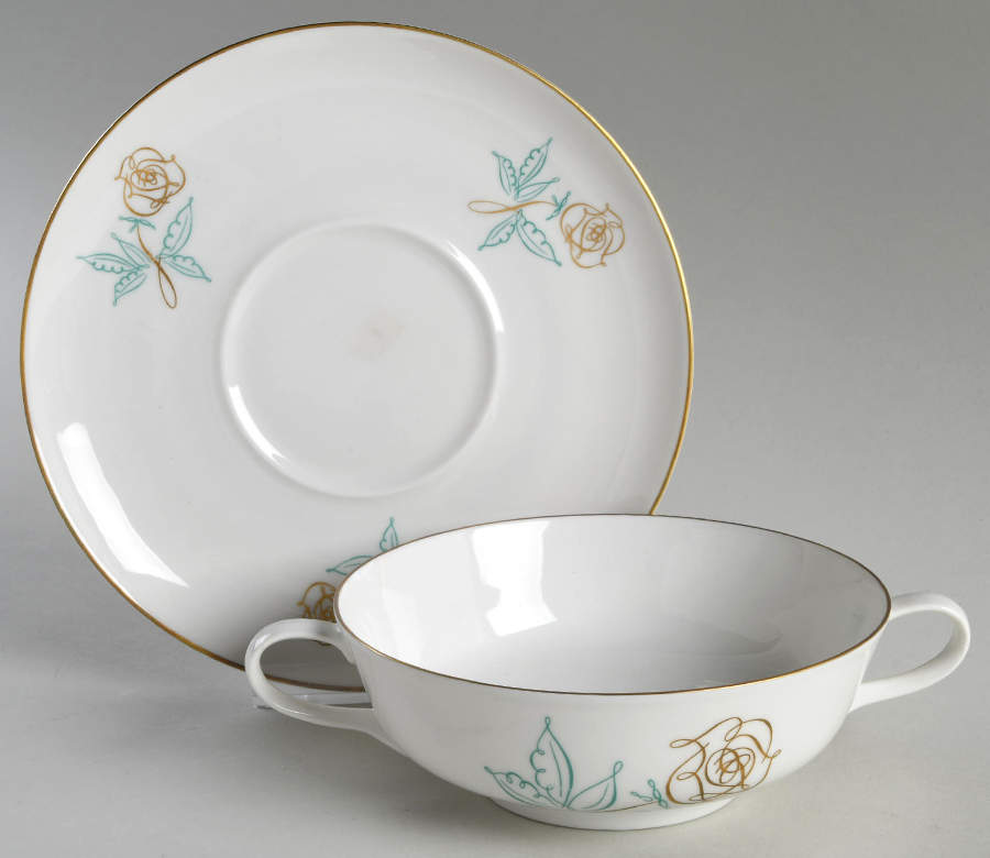Spencer Rose Footed Cream Soup Bowl & Saucer Set by Rosenthal - Continental-1