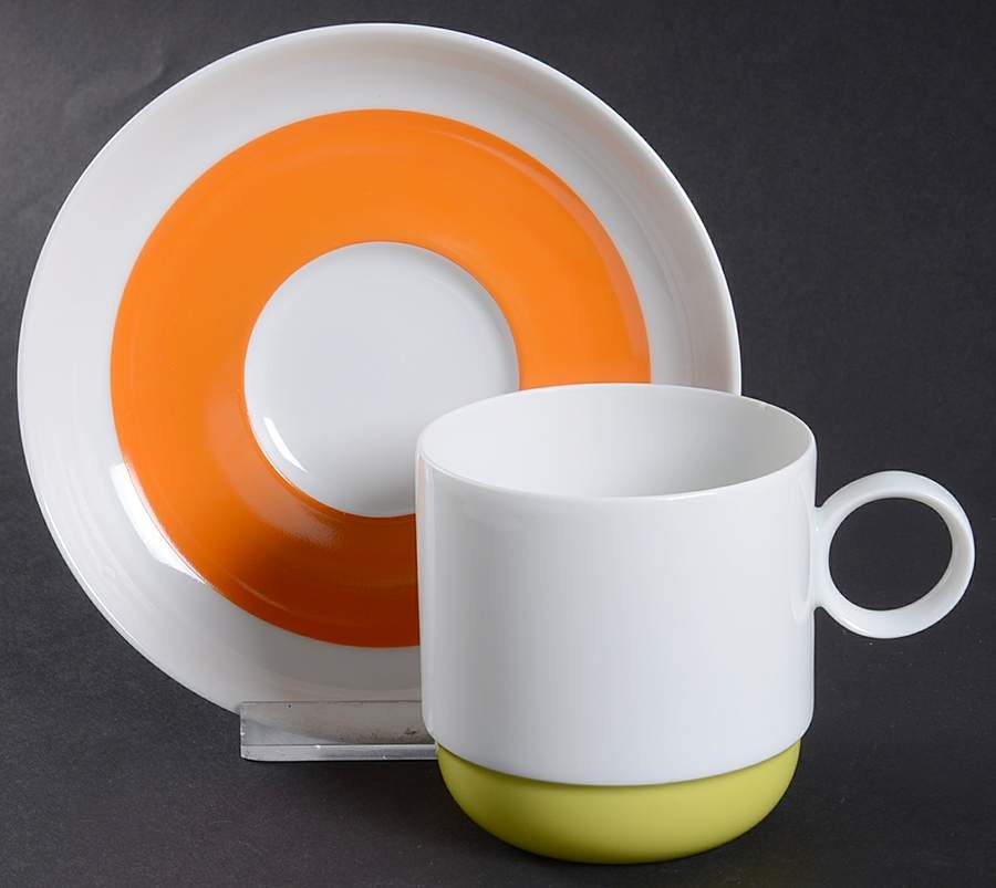 Springtime White (Yellow Inner Ring) Flat Cup & Saucer Set by Rosenthal - Continental-1