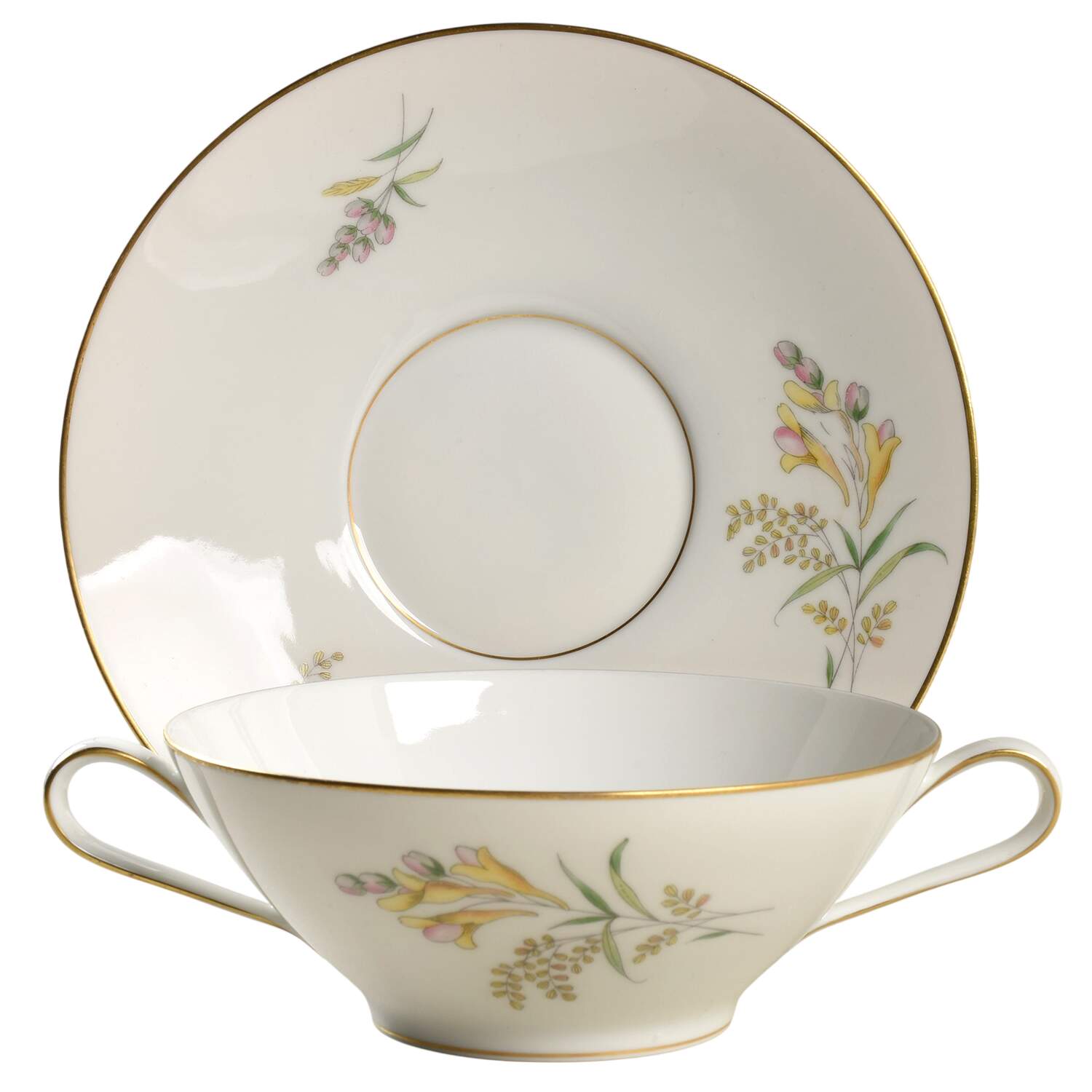 Summer Blossoms White Flat Cream Soup Bowl & Saucer Set by Rosenthal - Continental-1
