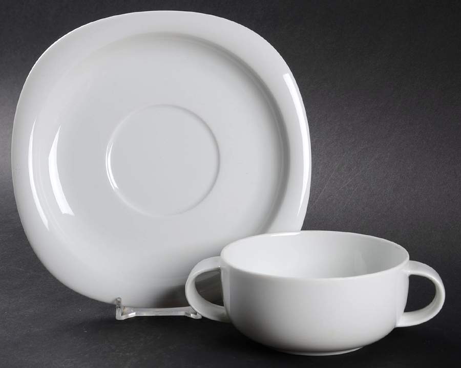 Suomi White Flat Cream Soup Bowl & Saucer Set by Rosenthal - Continental-1