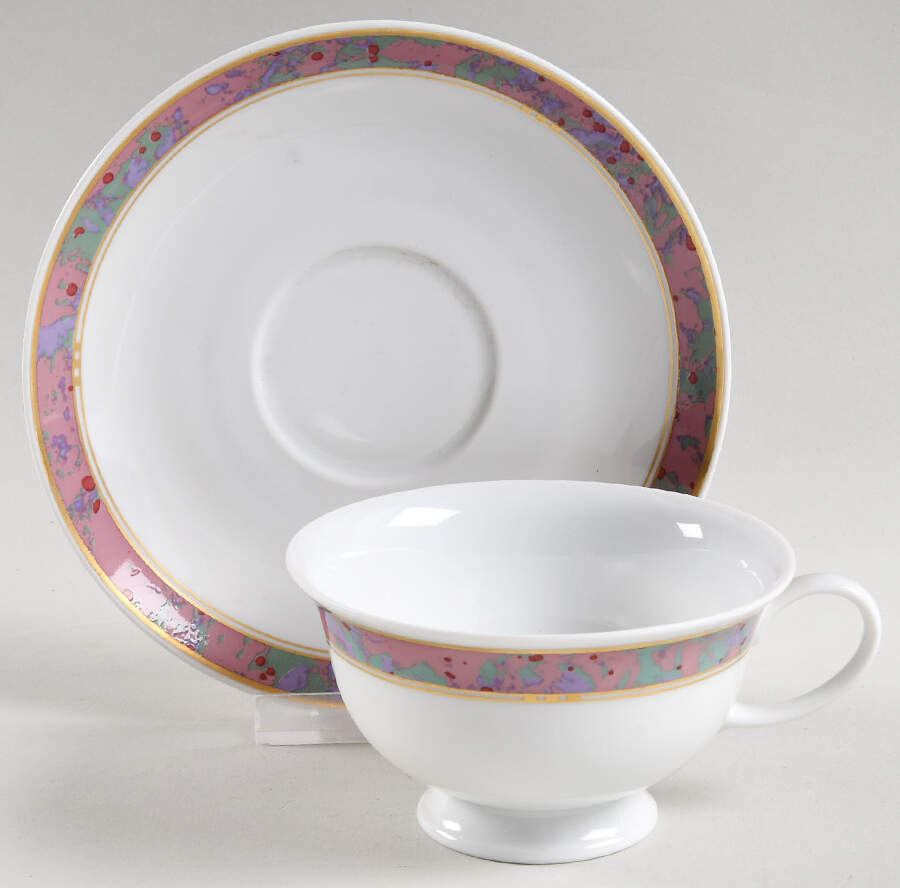 Symphony (Donatello, Pink & Green) Footed Cup & Saucer Set by Rosenthal - Continental-1