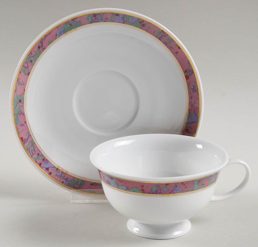 Symphony (Aida, Pink & Green) Footed Cup & Saucer Set by Rosenthal - Continental-1