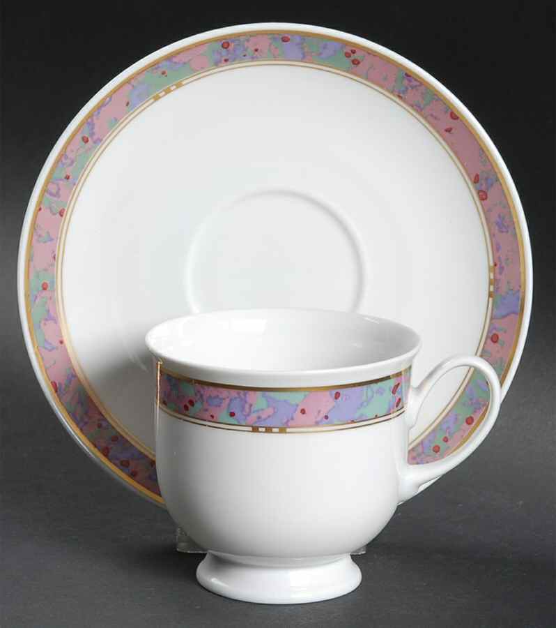 Symphony (Aida, Pink & Green) Footed Cup & Saucer Set by Rosenthal - Continental-1