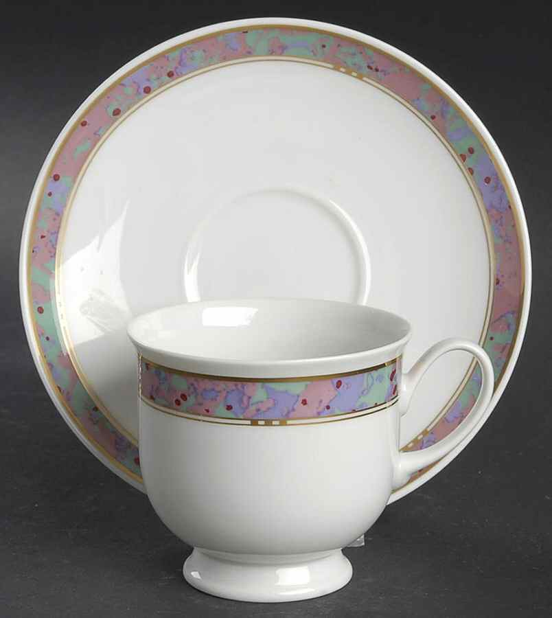 Symphony (Aida, Pink & Green) Footed Cup & Saucer Set by Rosenthal - Continental-1