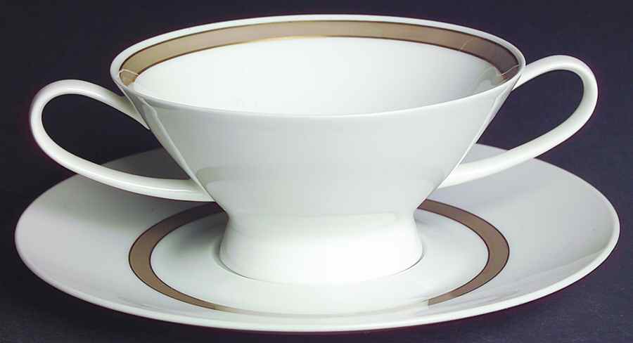Taupe Band Footed Cream Soup Bowl & Saucer Set by Rosenthal - Continental-1