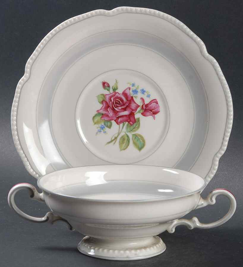 Tudor Rose Footed Cream Soup Bowl & Saucer Set by Rosenthal - Continental-1