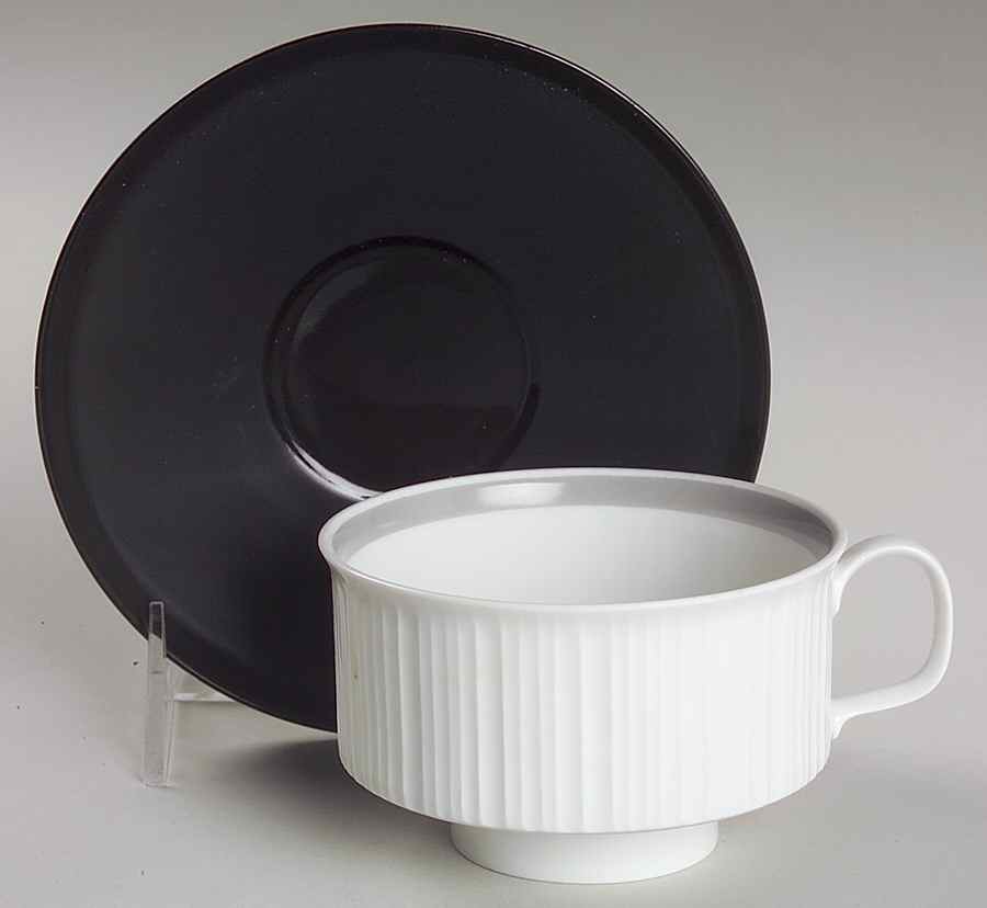 Variations White Rim with Gray (Gray Band) Flat Cup & Saucer Set by Rosenthal - Continental-1