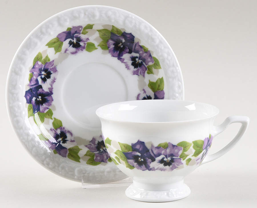 Violets Footed Cup & Saucer Set by Rosenthal - Continental-1
