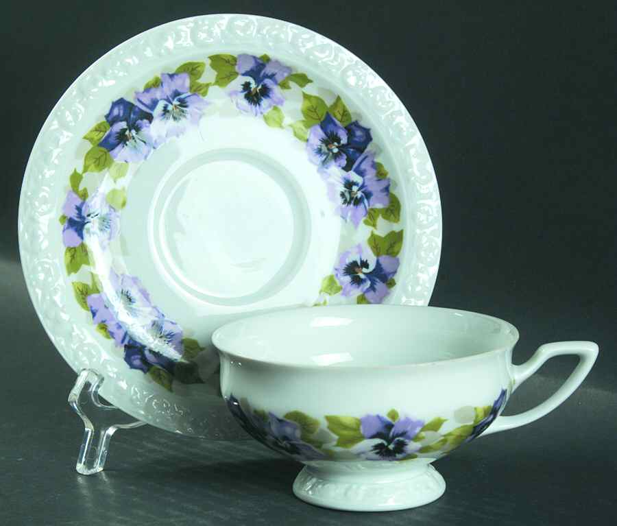 Violets Footed Cup & Saucer Set by Rosenthal - Continental-1