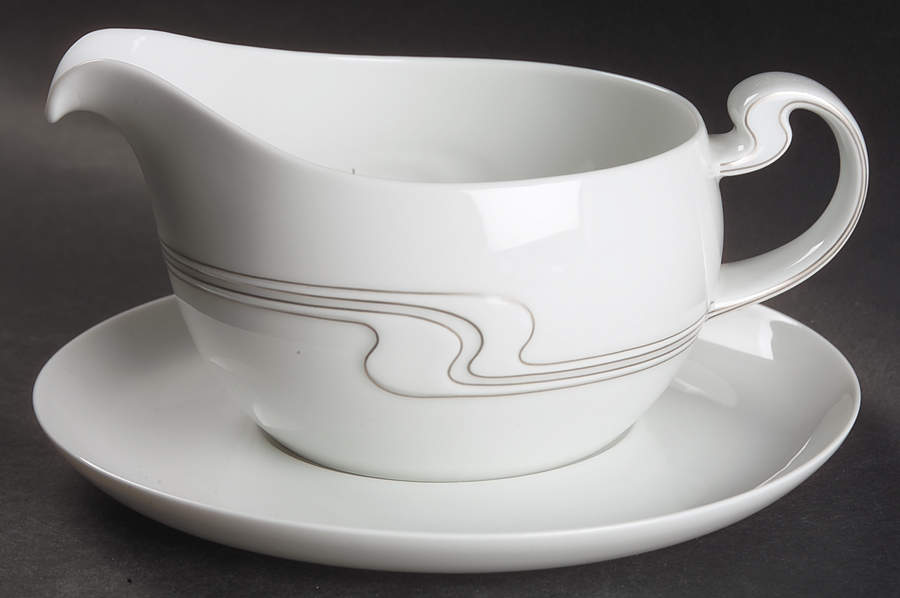 White Gold Gravy Boat & Underplate by Rosenthal - Continental-1
