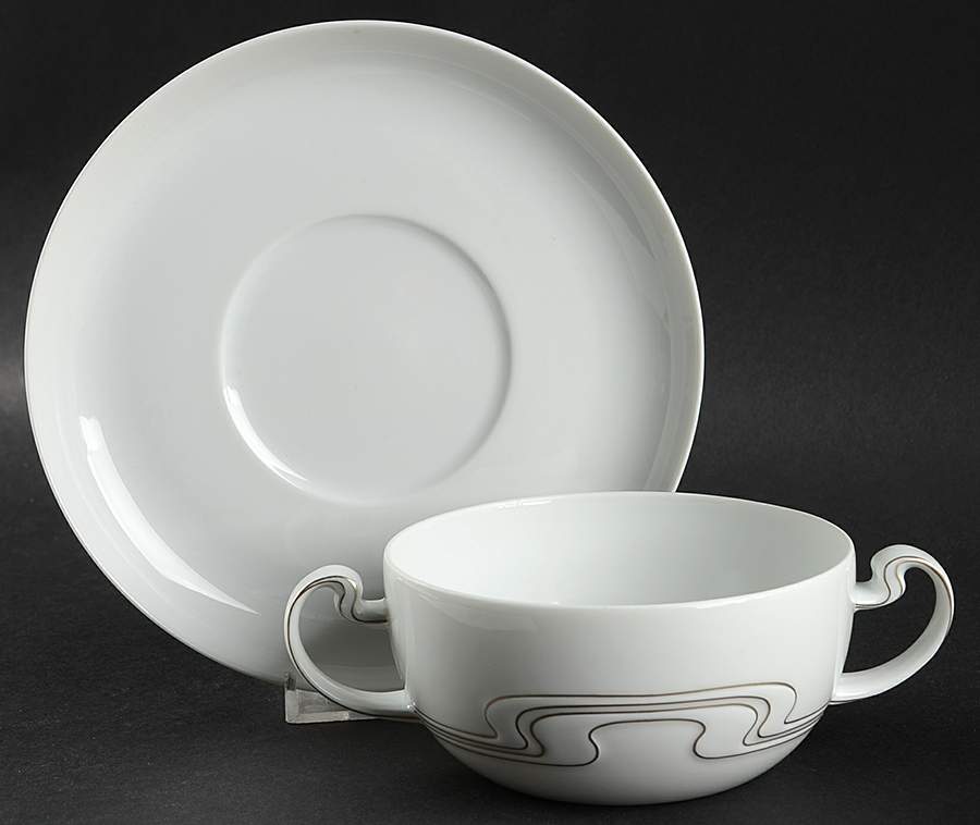 White Gold Flat Cream Soup Bowl & Saucer Set by Rosenthal - Continental-1