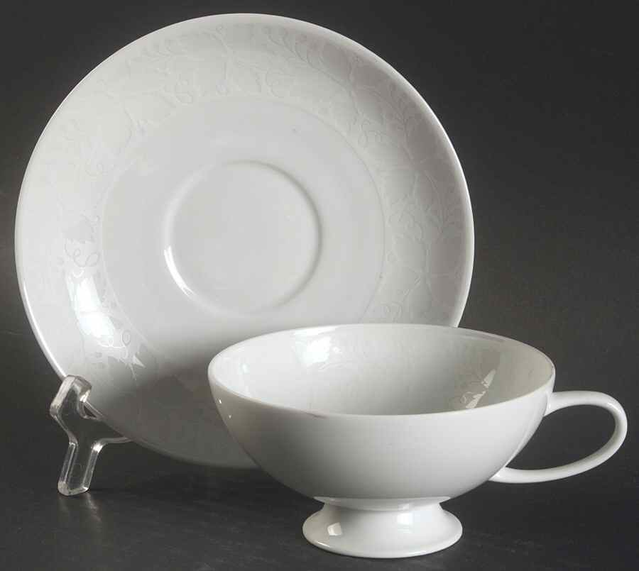 White Velvet (No Trim) Footed Cup & Saucer Set by Rosenthal - Continental-1