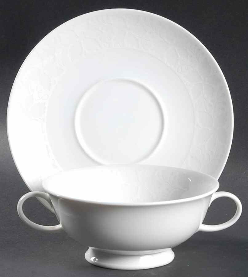 White Velvet (No Trim) Footed Cream Soup Bowl & Saucer Set by Rosenthal - Continental-1