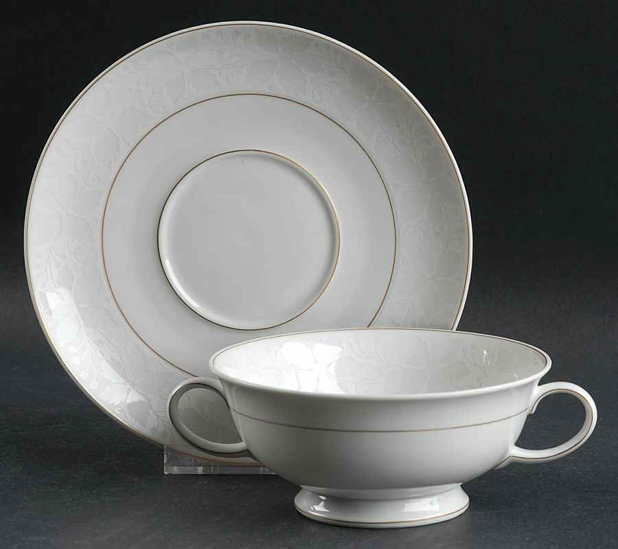 White Velvet (Gold) Footed Cream Soup Bowl & Saucer Set by Rosenthal - Continental-1