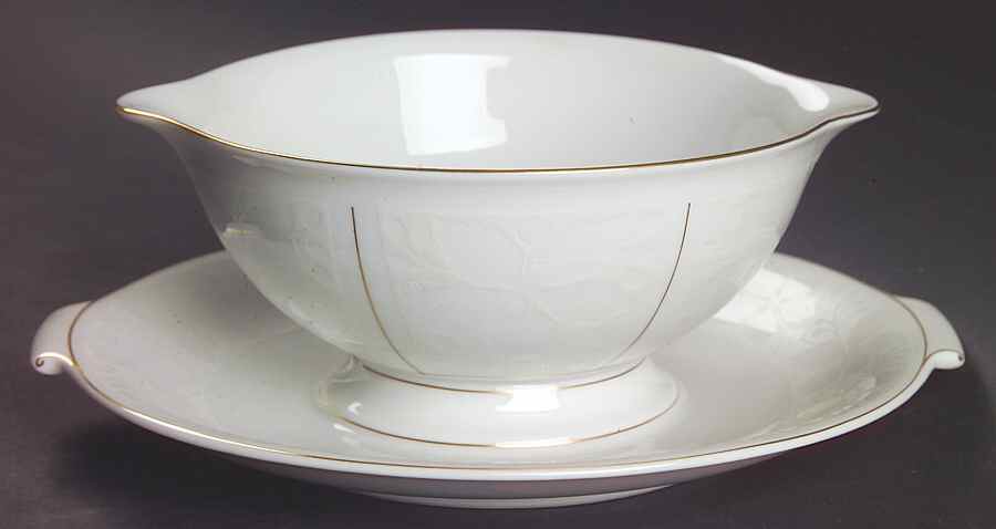 White Velvet (Gold) Gravy Boat with Attached Underplate by Rosenthal - Continental-1