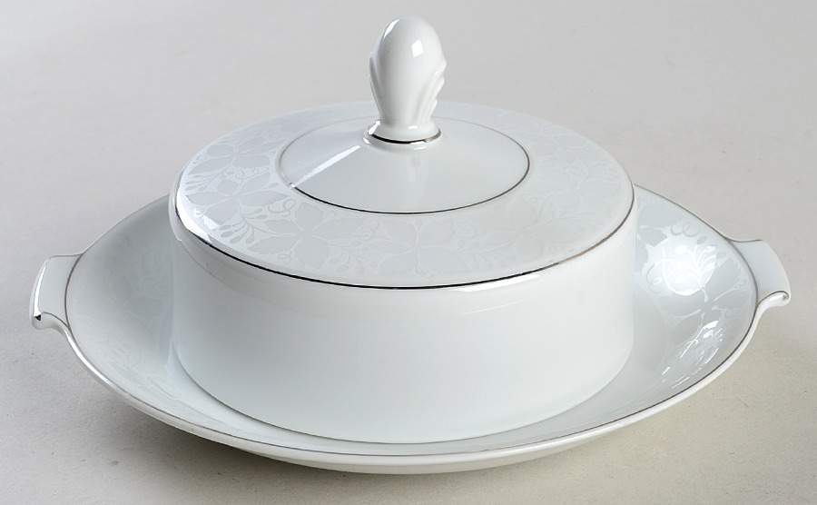 White Velvet (Platinum) Round Covered Butter by Rosenthal - Continental-1