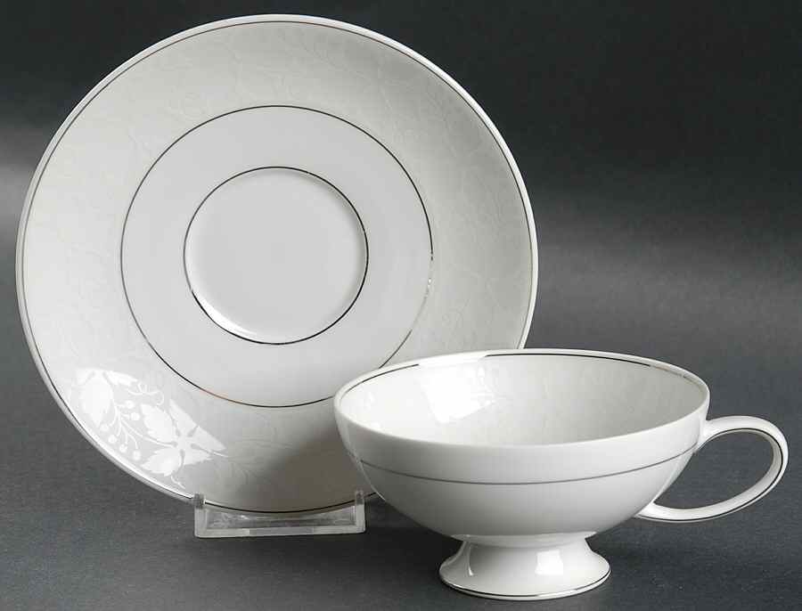 White Velvet (Platinum) Footed Cup & Saucer Set by Rosenthal - Continental-1