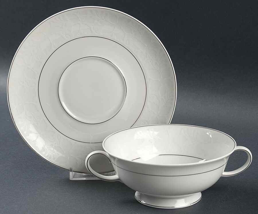 White Velvet (Platinum) Footed Cream Soup Bowl & Saucer Set by Rosenthal - Continental-1