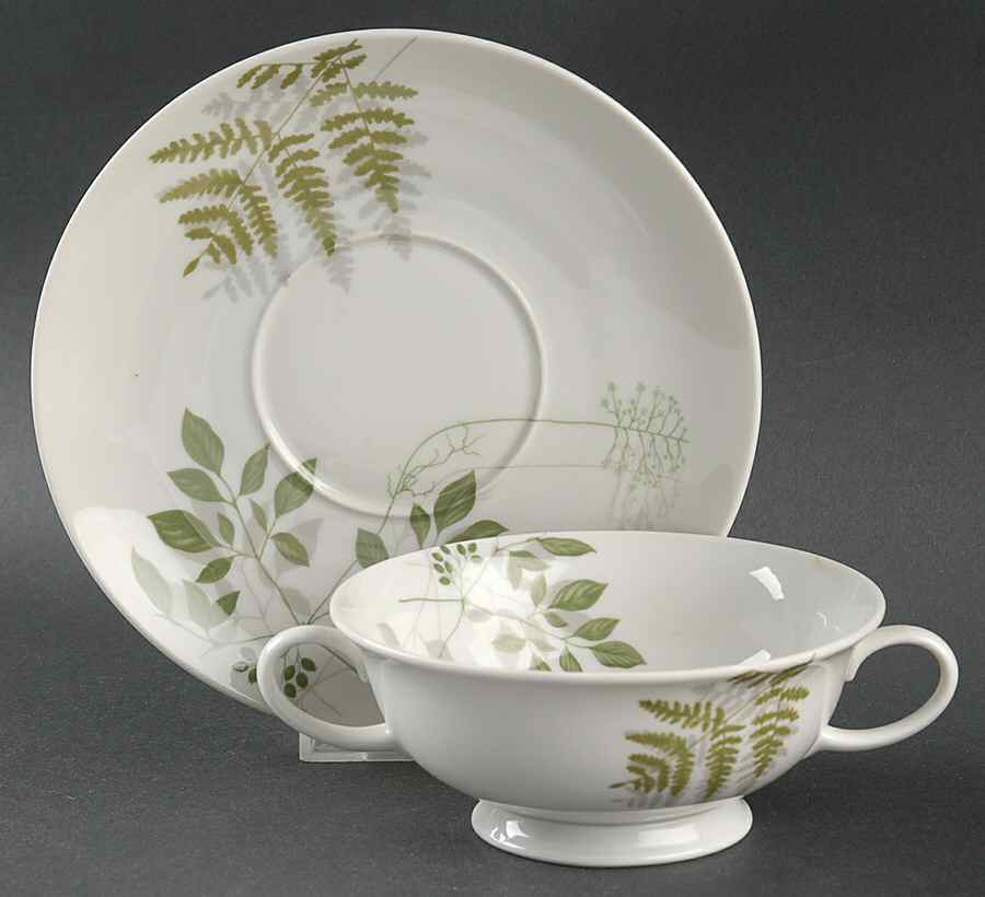 Woodland Ferns (Aida) Footed Cream Soup Bowl & Saucer Set by Rosenthal - Continental-1