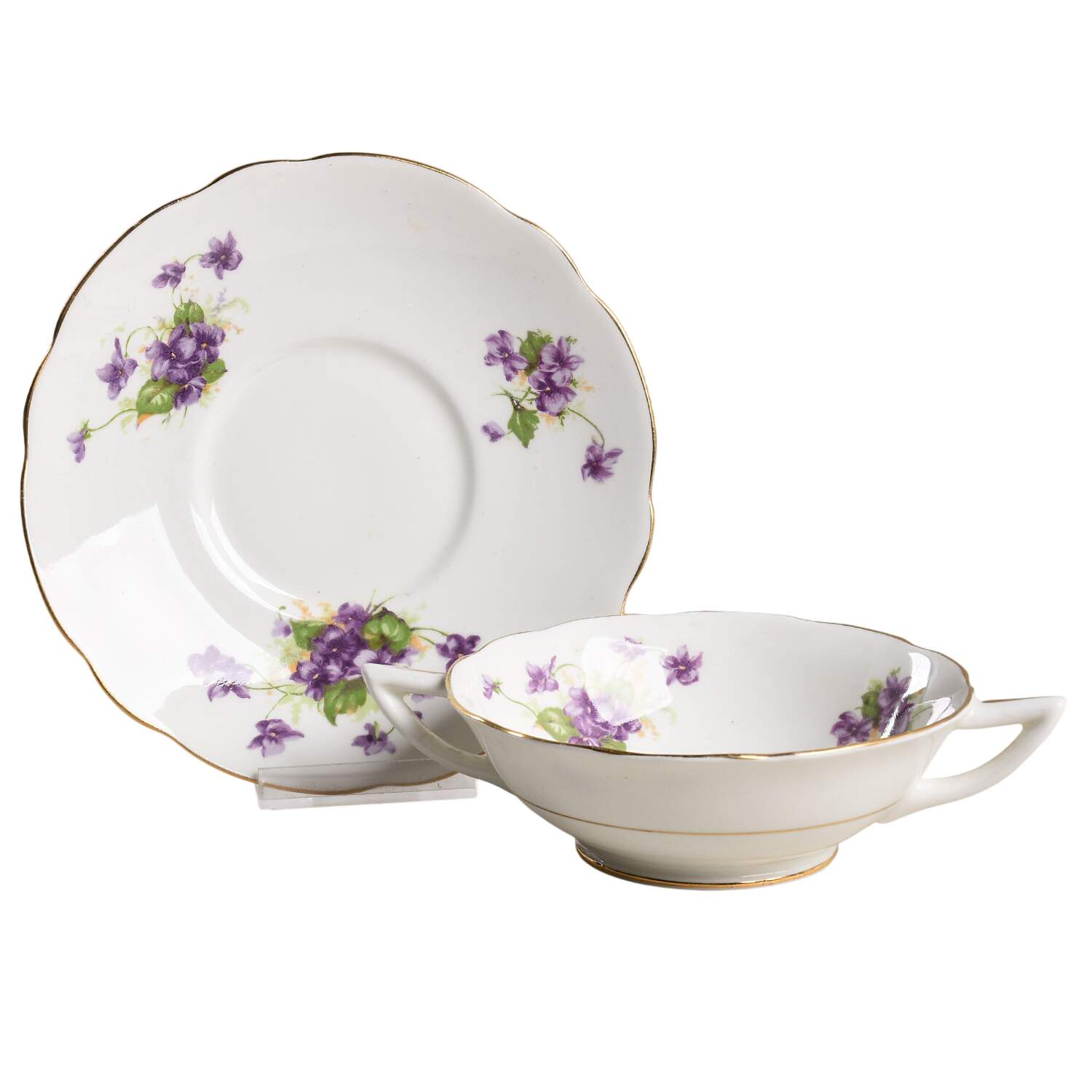 Violet (Scalloped) Footed Cream Soup Bowl & Saucer Set by Samuel Radford-1