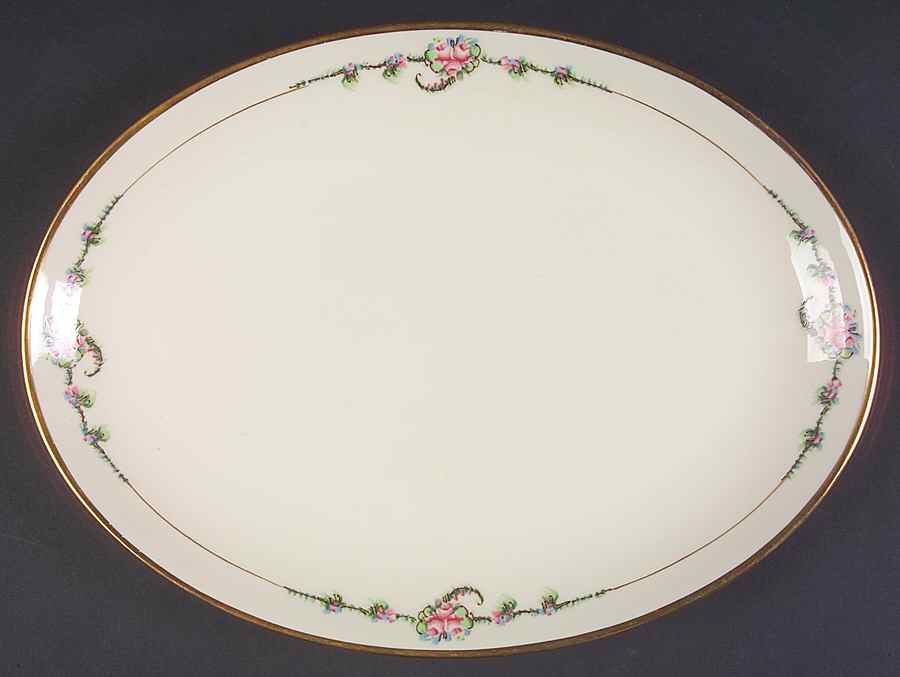 June Rose (Gold Trim) 12" Oval Serving Platter by Ransgil-1